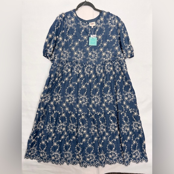 Hayden Dresses & Skirts - Hayden Navy Eyelet Lace Puff Sleeve Dress NWT 1XL